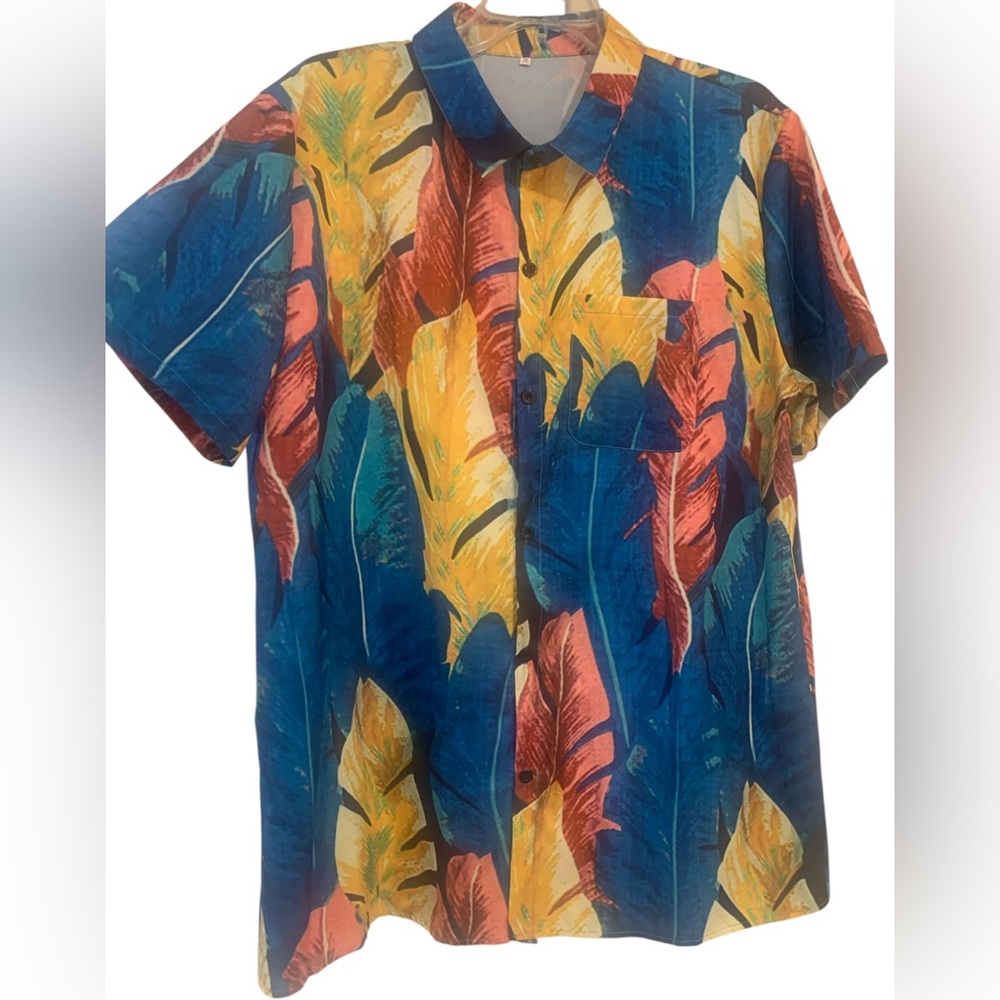 Men’s Size 2XL Colorful Summer Casual Button Down Hawaiian Beach Shirt